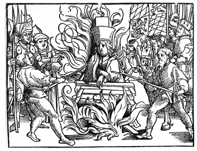 Upálení Jana Husa na dřevorytu z roku 1536